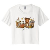 Scottish Highland Cow Sunflower Fall Vibes Coffee Lover Women's Crop Top Tee