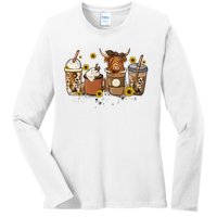 Scottish Highland Cow Sunflower Fall Vibes Coffee Lover Ladies Long Sleeve Shirt