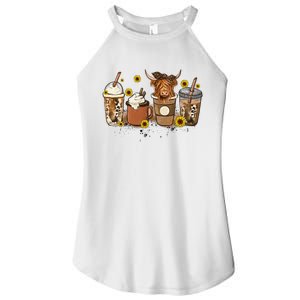 Scottish Highland Cow Sunflower Fall Vibes Coffee Lover Women's Perfect Tri Rocker Tank