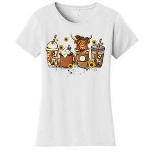 Scottish Highland Cow Sunflower Fall Vibes Coffee Lover Women's T-Shirt