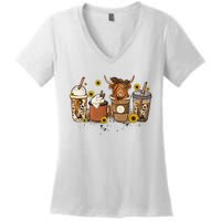 Scottish Highland Cow Sunflower Fall Vibes Coffee Lover Women's V-Neck T-Shirt