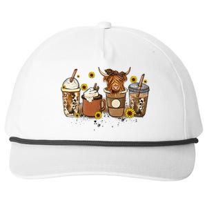 Scottish Highland Cow Sunflower Fall Vibes Coffee Lover Snapback Five-Panel Rope Hat