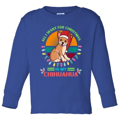 Santa Hat Chihuahua All I Want For Christmas Holiday Lights Gift Toddler Long Sleeve Shirt