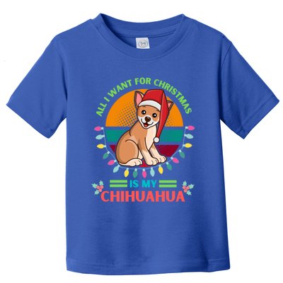 Santa Hat Chihuahua All I Want For Christmas Holiday Lights Gift Toddler T-Shirt