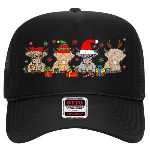 Scottish Highland Cow Christmas Tree Funny Cow Lover Xmas High Crown Mesh Back Trucker Hat