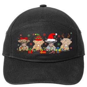 Scottish Highland Cow Christmas Tree Funny Cow Lover Xmas 7-Panel Snapback Hat