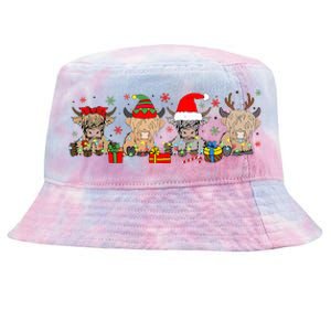 Scottish Highland Cow Christmas Tree Funny Cow Lover Xmas Tie-Dyed Bucket Hat