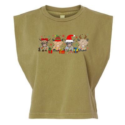 Scottish Highland Cow Christmas Tree Funny Cow Lover Xmas Garment-Dyed Women's Muscle Tee