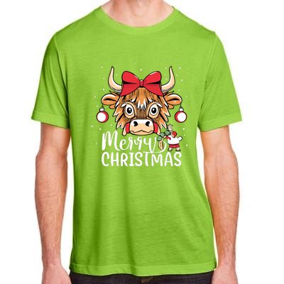 Scottish Highland Cow Merry Christmas Snow Adult ChromaSoft Performance T-Shirt