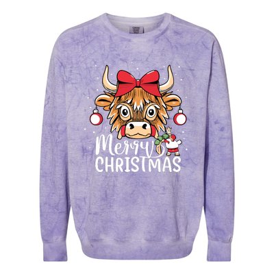 Scottish Highland Cow Merry Christmas Snow Colorblast Crewneck Sweatshirt