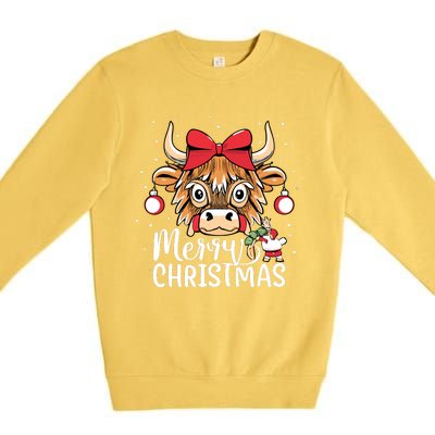 Scottish Highland Cow Merry Christmas Snow Premium Crewneck Sweatshirt