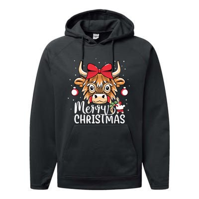 Scottish Highland Cow Merry Christmas Snow Performance Fleece Hoodie