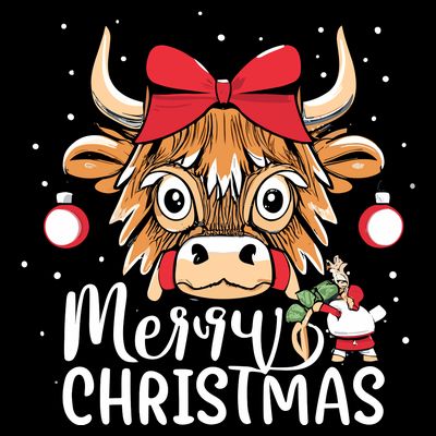 Scottish Highland Cow Merry Christmas Snow T-Shirt