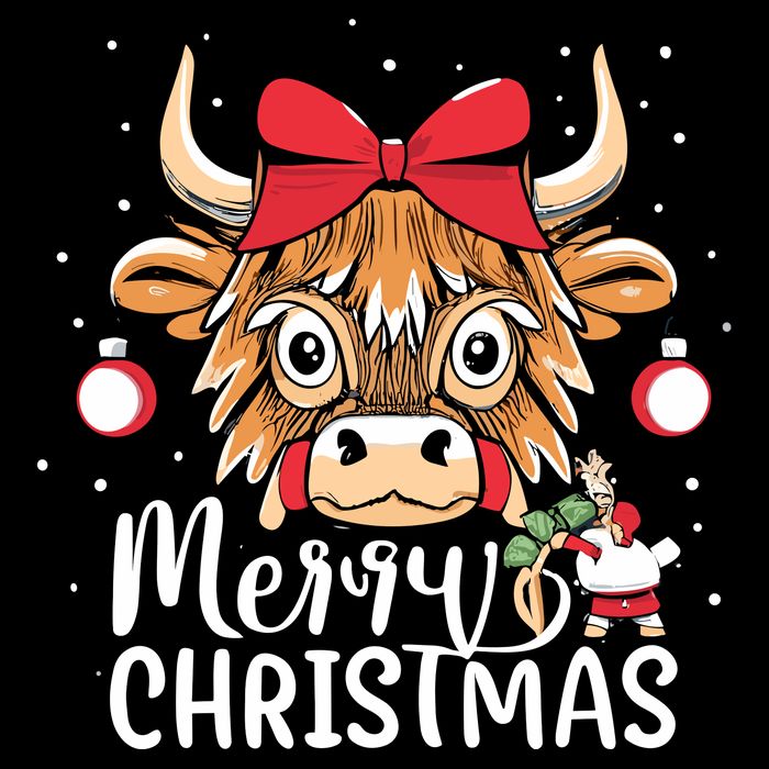 Scottish Highland Cow Merry Christmas Snow 7-Panel Snapback Hat