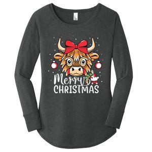 Scottish Highland Cow Merry Christmas Snow Women's Perfect Tri Tunic Long Sleeve Shirt