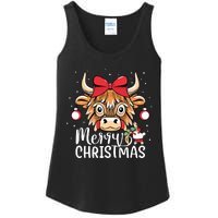 Scottish Highland Cow Merry Christmas Snow Ladies Essential Tank