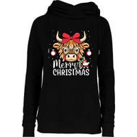 Scottish Highland Cow Merry Christmas Snow Womens Funnel Neck Pullover Hood