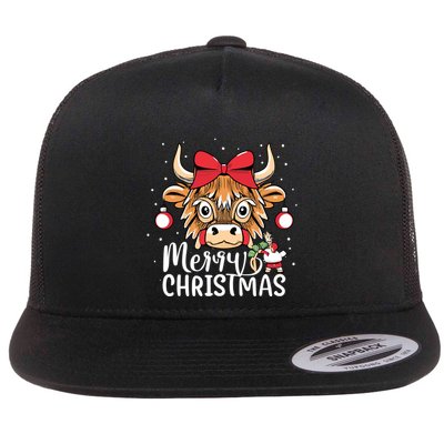 Scottish Highland Cow Merry Christmas Snow Flatbill Hat
