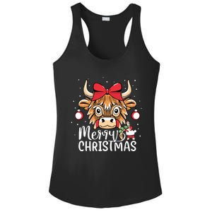 Scottish Highland Cow Merry Christmas Snow Ladies PosiCharge Competitor Racerback Tank