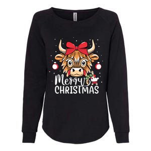 Scottish Highland Cow Merry Christmas Snow Womens California Wash Sweatshirt