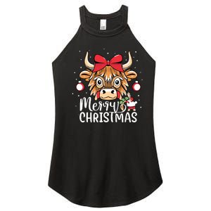 Scottish Highland Cow Merry Christmas Snow Women's Perfect Tri Rocker Tank