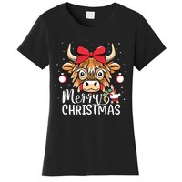 Scottish Highland Cow Merry Christmas Snow Women's T-Shirt