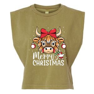 Scottish Highland Cow Merry Christmas Snow Garment-Dyed Women's Muscle Tee