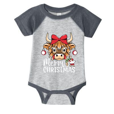 Scottish Highland Cow Merry Christmas Snow Infant Baby Jersey Bodysuit