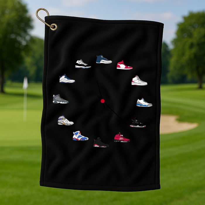 Sneaker Head Clock Golf Towel