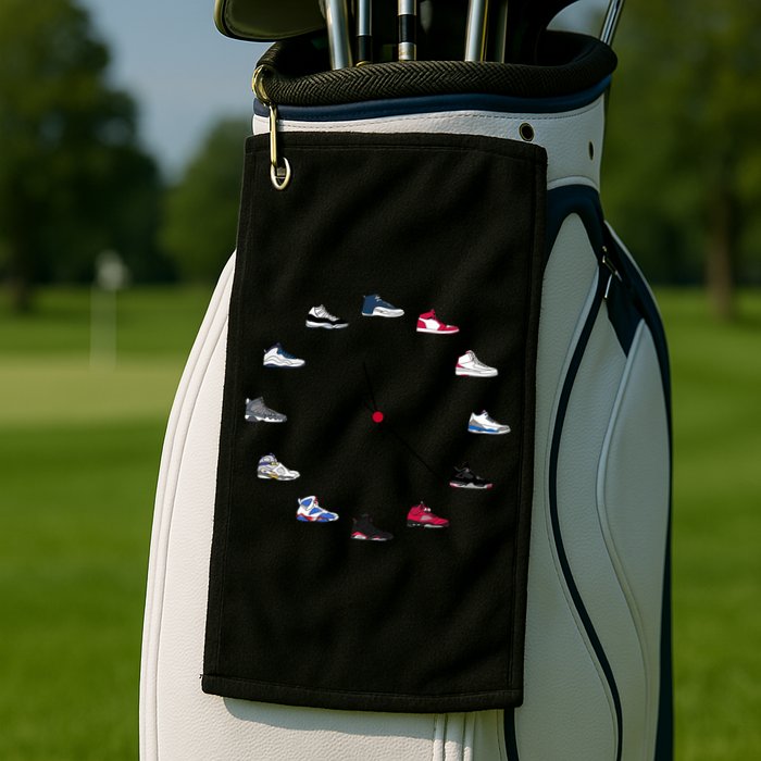 Sneaker Head Clock Golf Towel