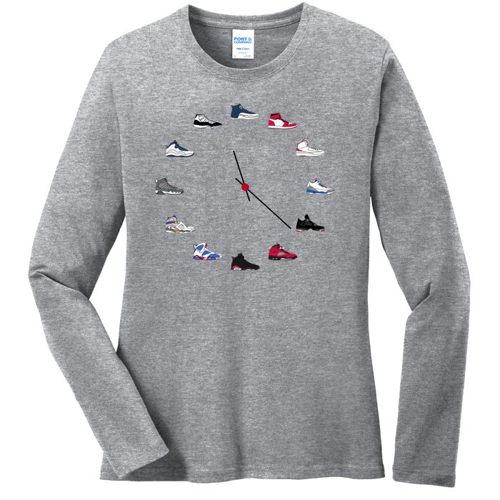 Sneaker Head Clock Ladies Long Sleeve Shirt