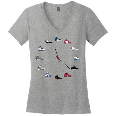 Sneaker Head Clock Women's V-Neck T-Shirt