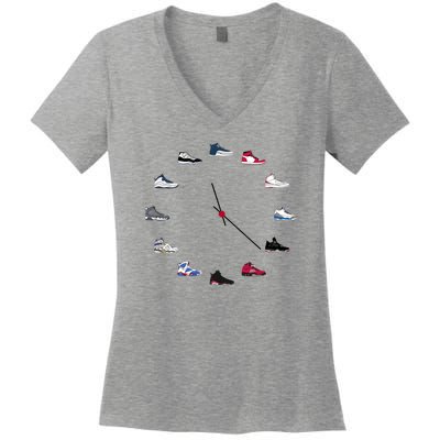 Sneaker Head Clock Women's V-Neck T-Shirt