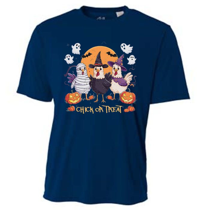 Spooky Halloween Chicken Pumpkin Farm Chick Or Treat Cooling Performance Crew T-Shirt