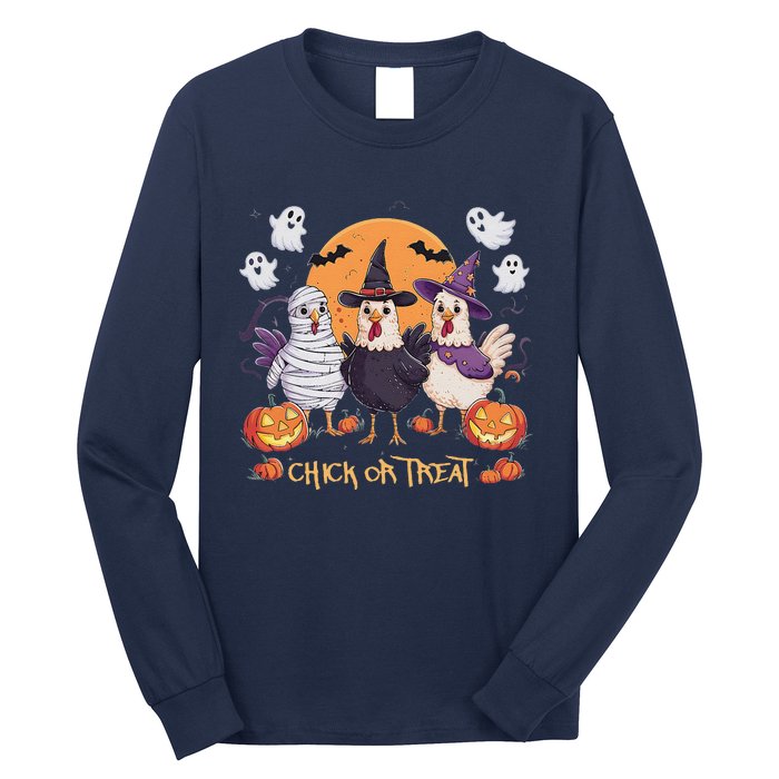 Spooky Halloween Chicken Pumpkin Farm Chick Or Treat Long Sleeve Shirt