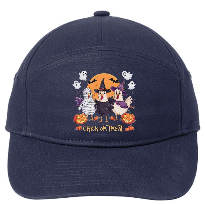 Spooky Halloween Chicken Pumpkin Farm Chick Or Treat 7-Panel Snapback Hat