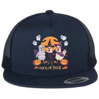 Spooky Halloween Chicken Pumpkin Farm Chick Or Treat Flat Bill Trucker Hat