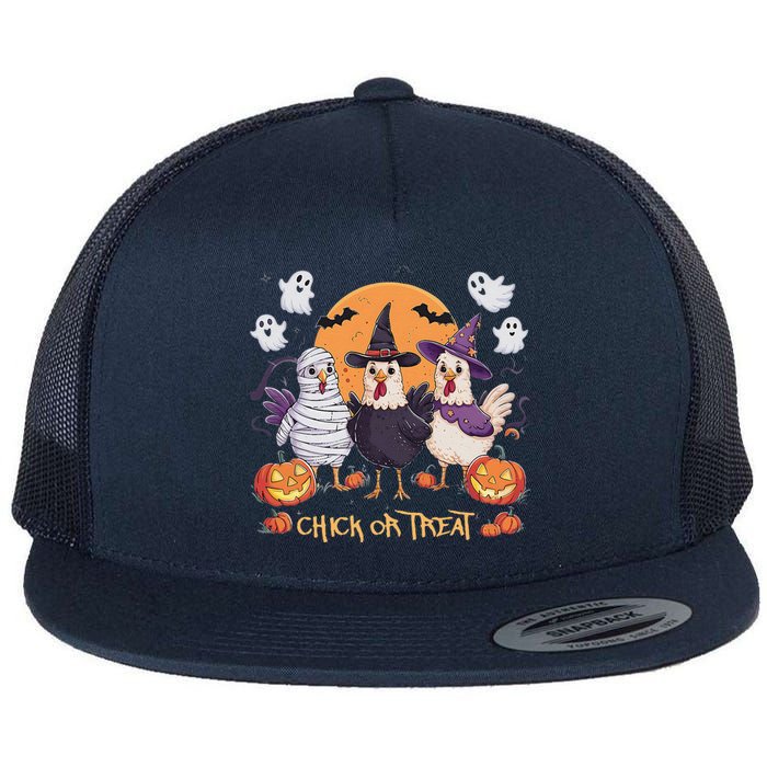 Spooky Halloween Chicken Pumpkin Farm Chick Or Treat Flat Bill Trucker Hat