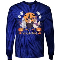 Spooky Halloween Chicken Pumpkin Farm Chick Or Treat Tie-Dye Long Sleeve Shirt