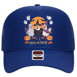 Spooky Halloween Chicken Pumpkin Farm Chick Or Treat High Crown Mesh Back Trucker Hat