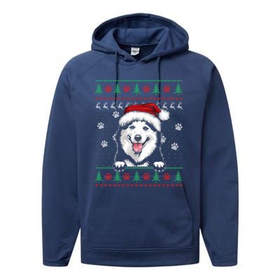 Siberian Husky Christmas Ugly Sweater Funny Dog Lover Great Gift Performance Fleece Hoodie