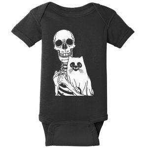 Skeleton Holding Cat Lazy Halloween Costume Skull Kitten Baby Bodysuit