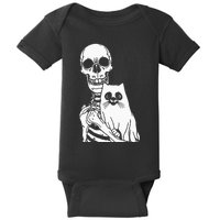 Skeleton Holding Cat Lazy Halloween Costume Skull Kitten Baby Bodysuit