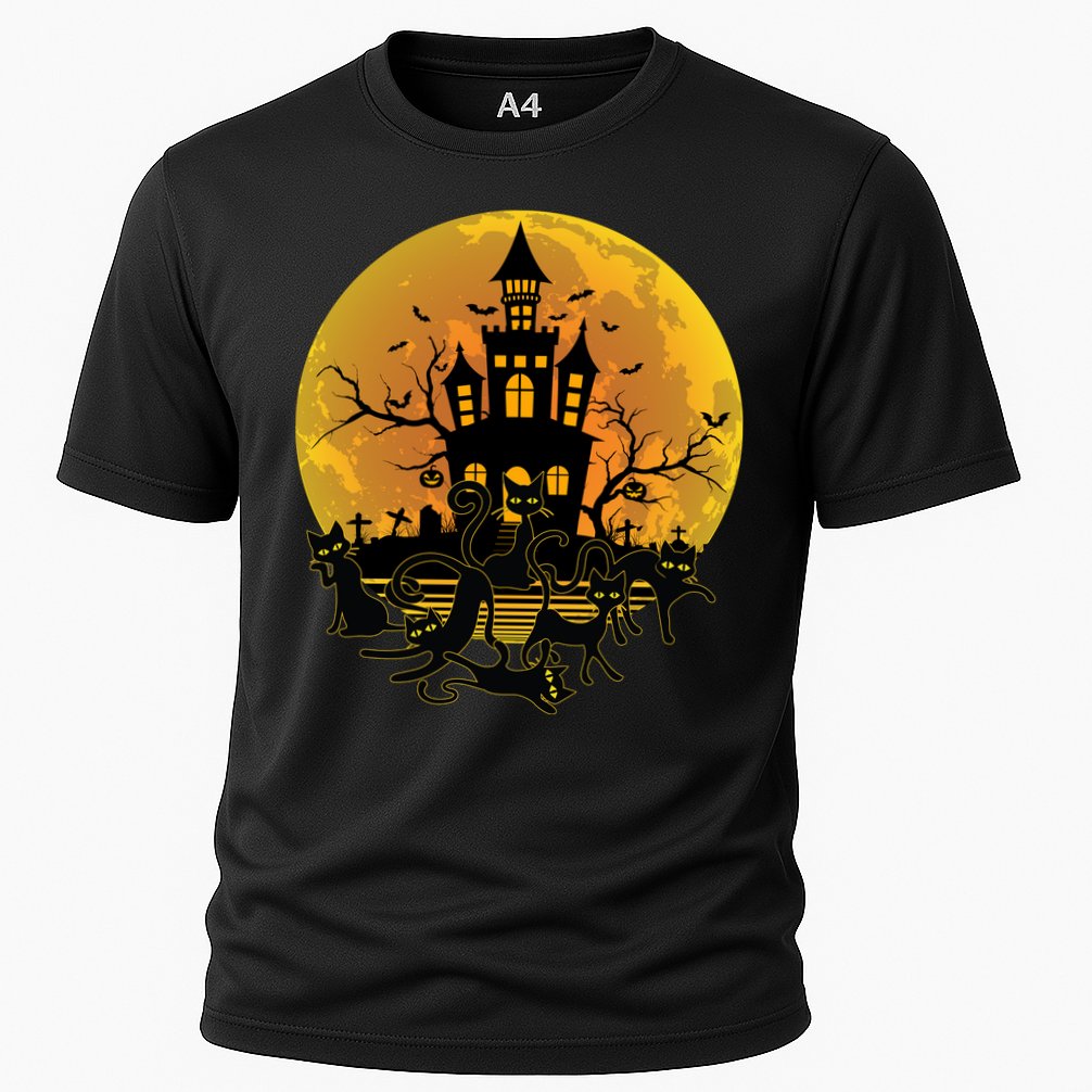 Spooky Halloween Castle Black Cats Cooling Performance Crew T-Shirt