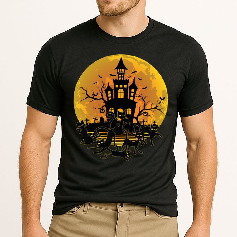 Spooky Halloween Castle Black Cats Cooling Performance Crew T-Shirt