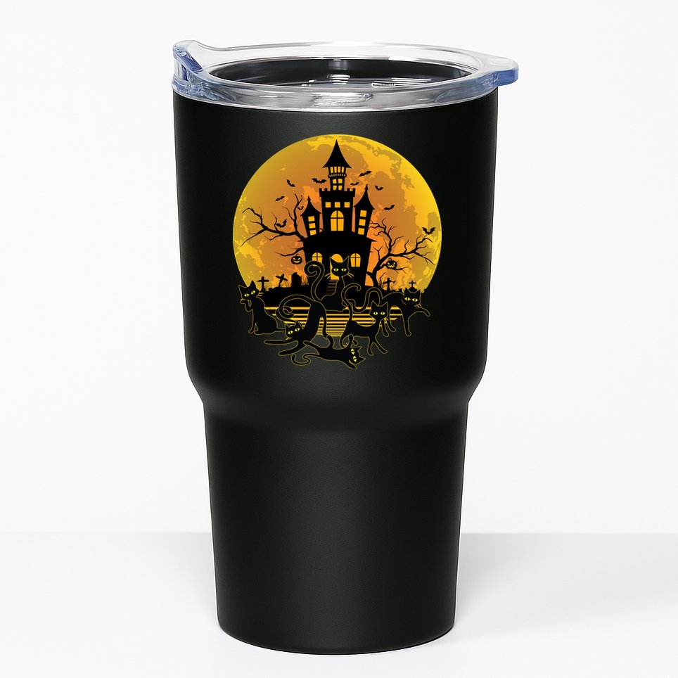 Spooky Halloween Castle Black Cats Tumbler