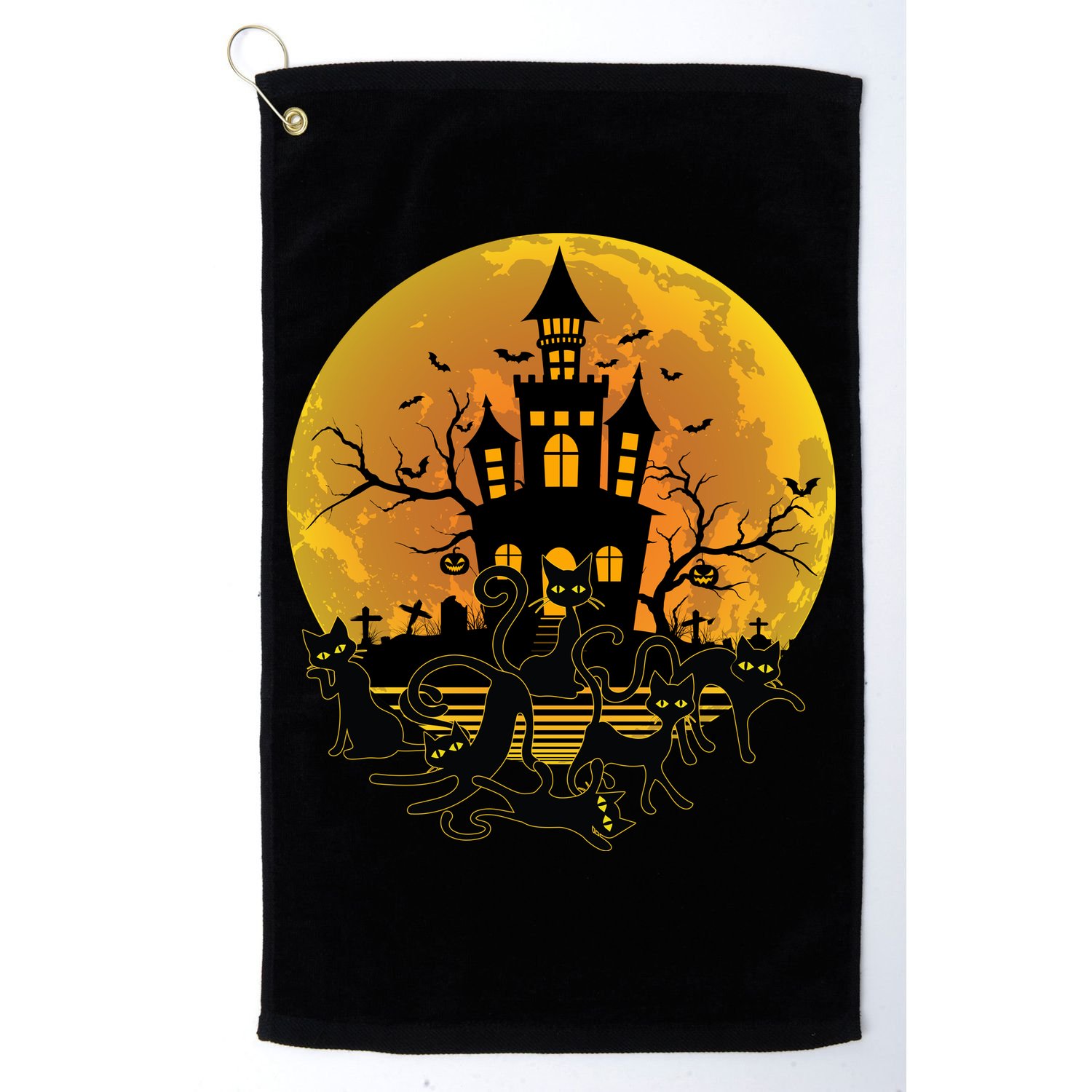 Spooky Halloween Castle Black Cats Golf Towel