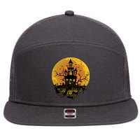 Spooky Halloween Castle Black Cats 7 Panel Mesh Trucker Snapback Hat