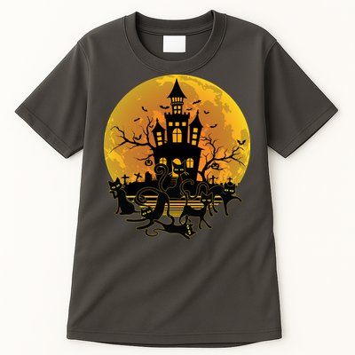 Spooky Halloween Castle Black Cats Tall T-Shirt