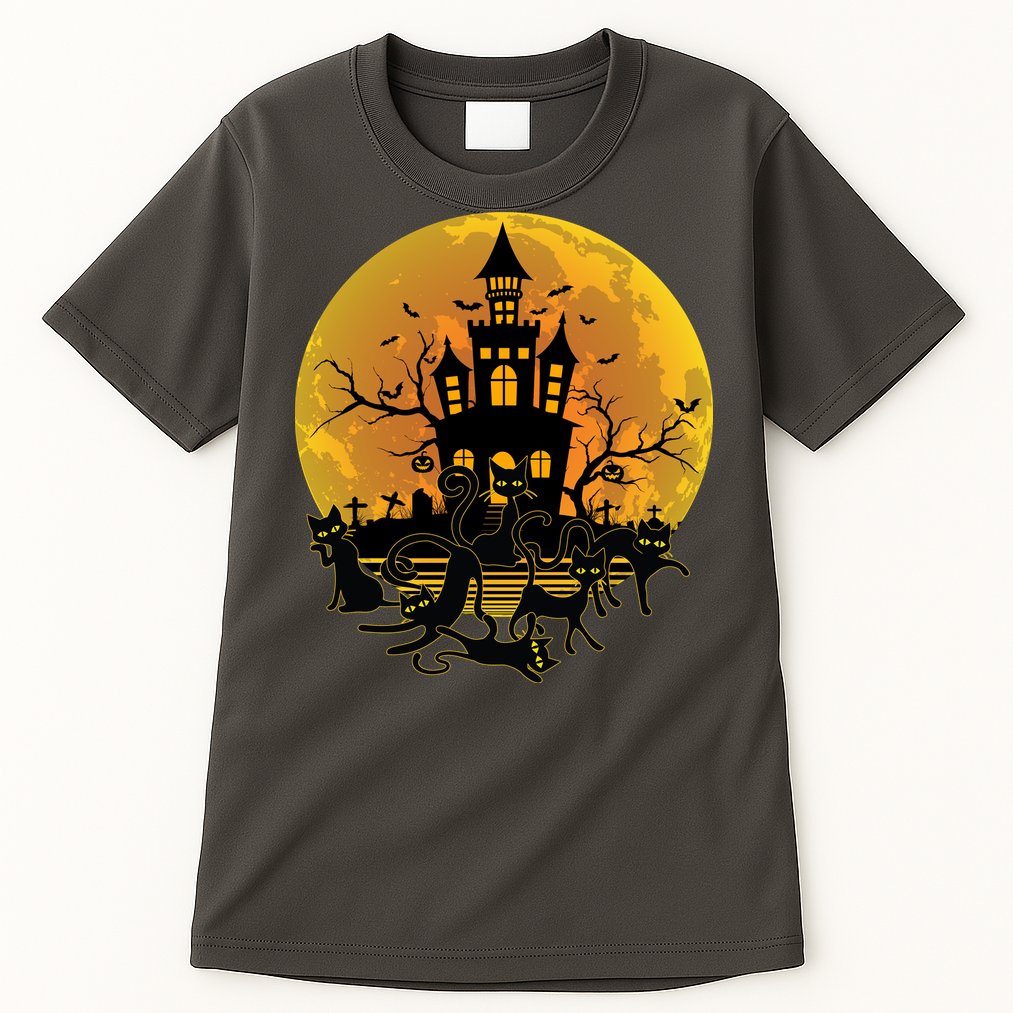 Spooky Halloween Castle Black Cats Tall T-Shirt